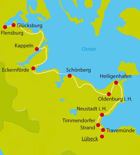 Karte Radtour Flensburg-Luebeck