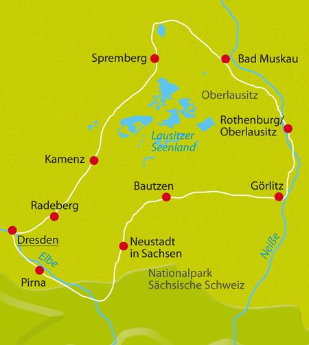 Map cycle tour Saxony and Sorbs
