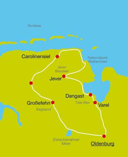Karte Radtour Ostfriesland Biertour