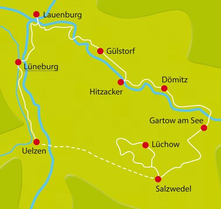 Karte Radtour Elbtalaue und Wendland