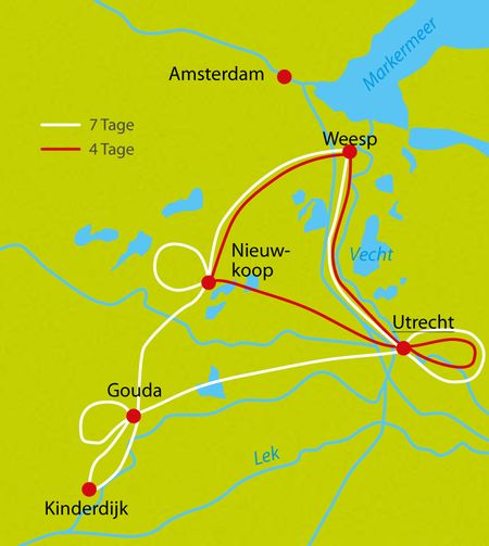 Karte Radreise Hollands Wasser