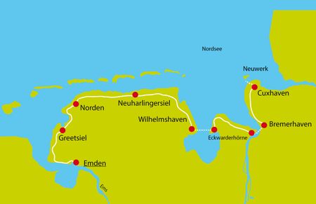 Karte Nordseekuesten-Radweg
