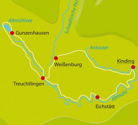 Karte Altmühltal Radtour Regensburg Radreise Fahrradtour Deutschland Europa Radurlaub