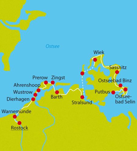 Karte Ostseeradweg Warnemünde-Rügen