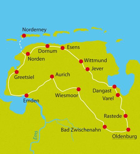 Karte Ostfriesland Radtour