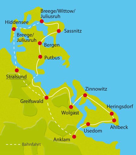 Karte Radreise Rügen und Usedom