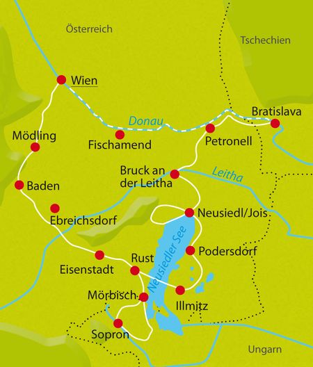 Karte Radtour Neusiedlersee Rundfahrt
