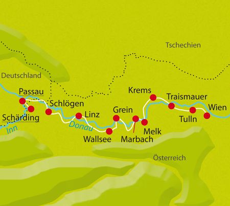 Karte Radtour Donau-Radweg