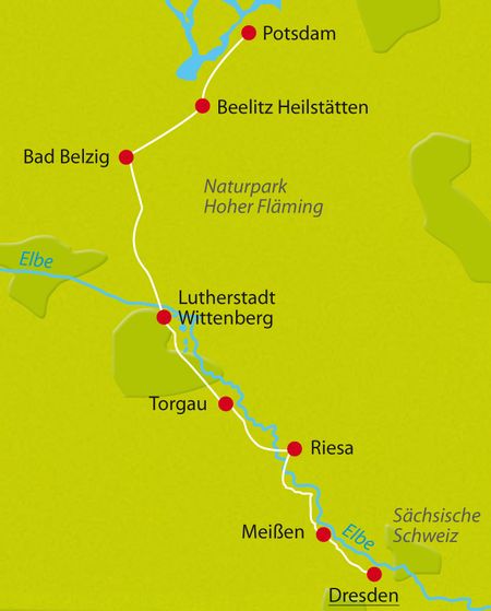 Map cycle tour Dresden-Potsdam