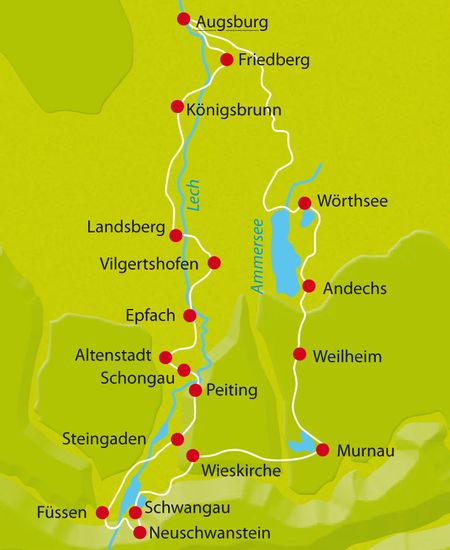 Karte Romantische Strasse Bayern