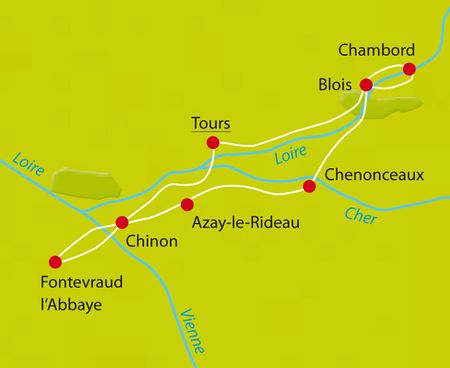 Karte Radtour Loire-Schlösser