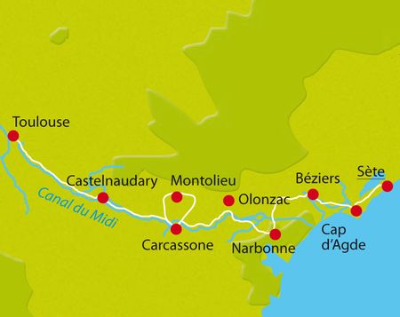 Karte Radtour Canal du Midi