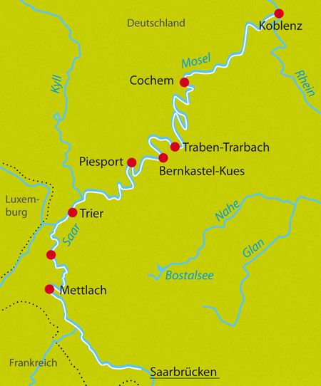 Radreise Karte Saar, Mosel, Rhein