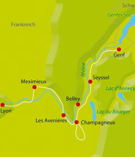 Karte Radtour Rhone Genf-Lyon
