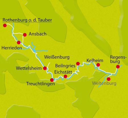 Karte Altmuehl Radtour Regensburg Radreise Fahrradtour Deutschland Europa Radurlaub