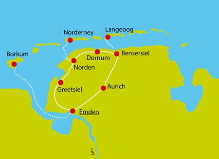 Map Bike Tour Eastern Frisia Island-Hop