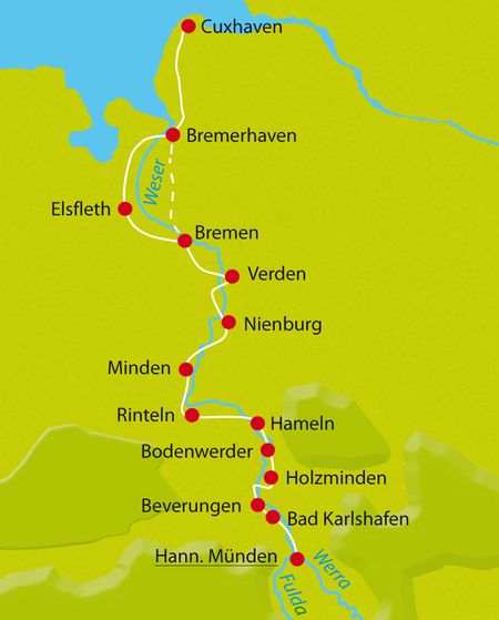 Karte Weser-Radweg