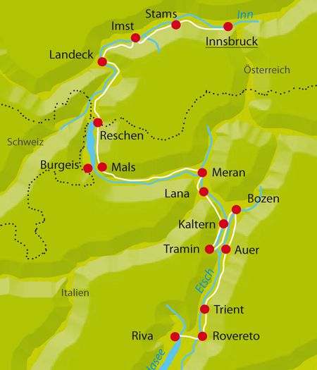 Karte Radtour Innsbruck-Gardasee