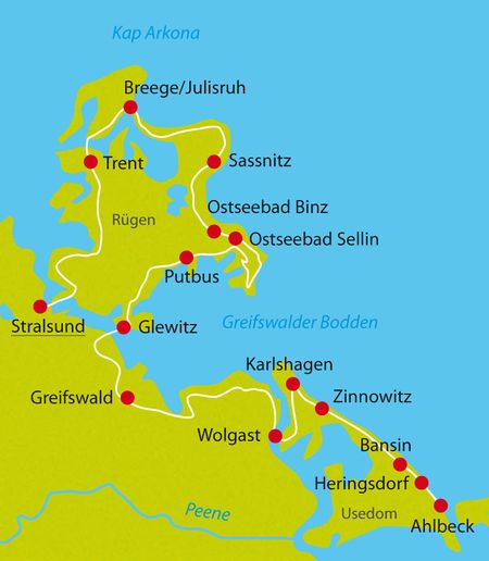 Karte Ostsee-Radweg Stralsund-Usedom